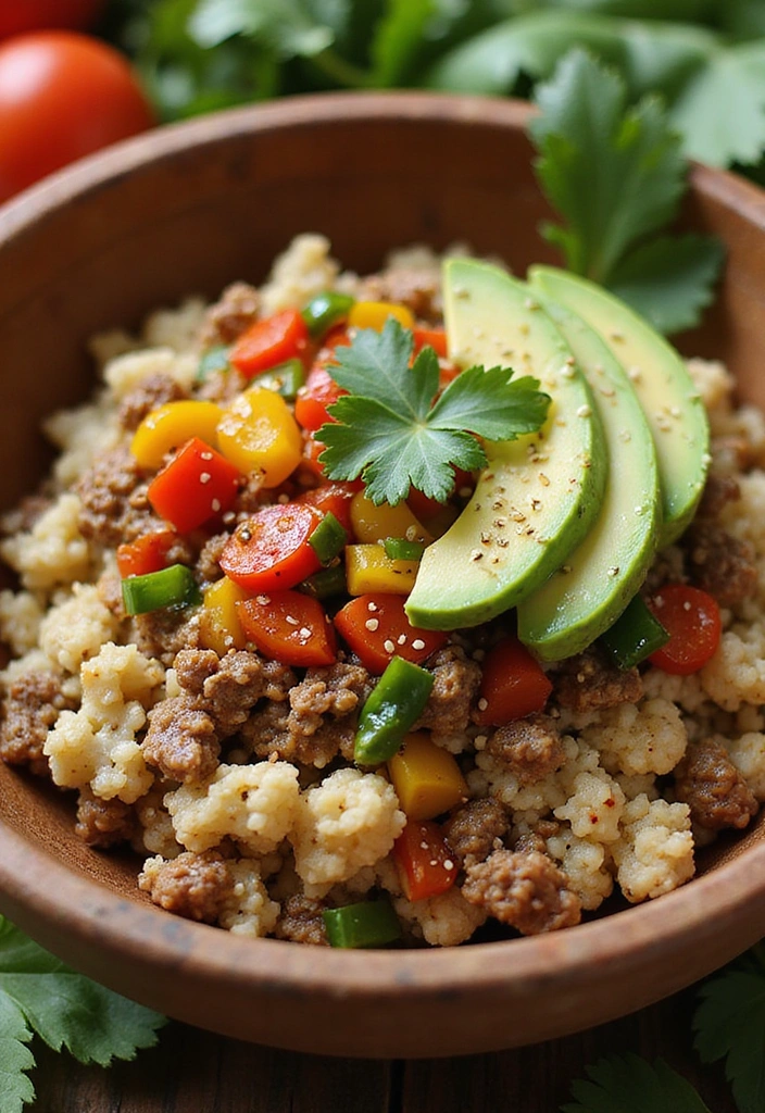 19 Ground Pork Recipes That Turn Simple Into Spectacular - 16. Ground Pork and Cauliflower Rice Bowl