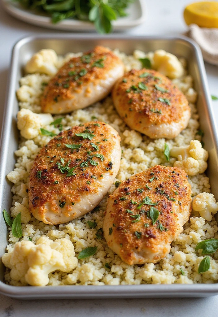 20 Sheet Pan Chicken Dinners That Are Zero-Stress & Full Flavor - 15. Herb Crusted Chicken with Cauliflower Rice