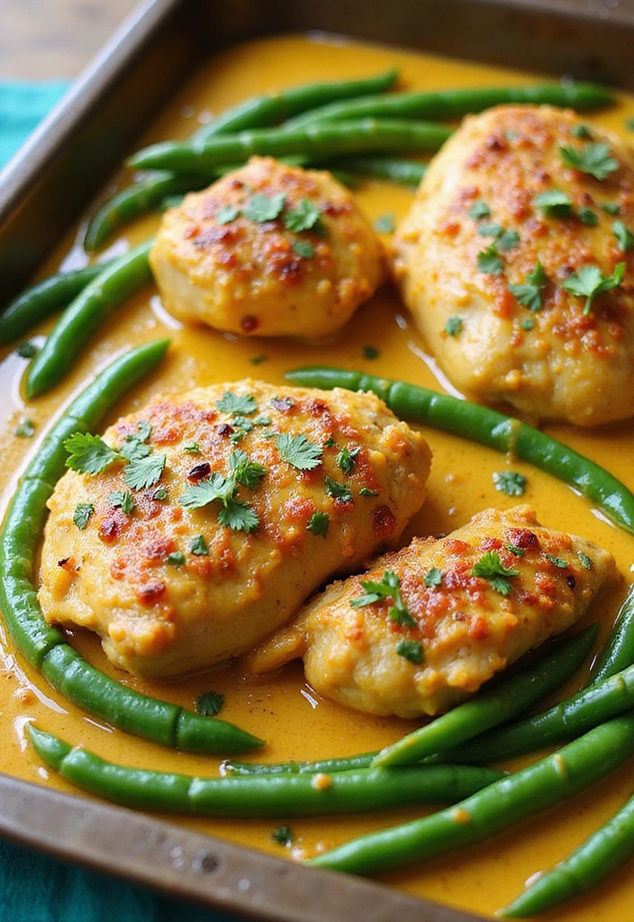 20 Sheet Pan Chicken Dinners That Are Zero-Stress & Full Flavor - 8. Coconut Curry Chicken with Green Beans